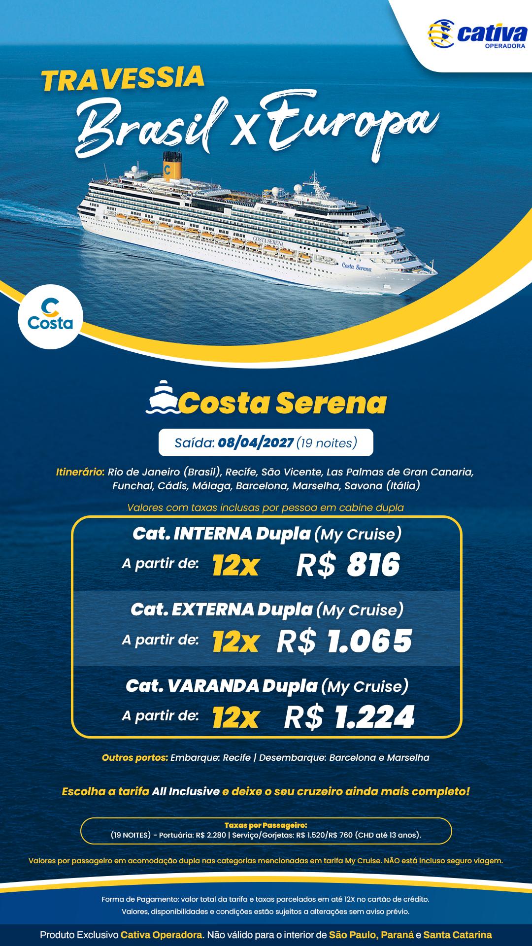 Travessia Brasil x Europa/COSTA 08/04/27